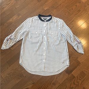 Tommy Hilfiger Classic Striped Blouse with Mandarin Collar